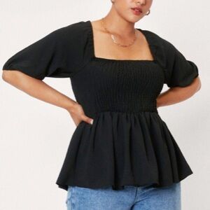 New Nasty Gal Collection Size 16 Smocked Peplum Top with Sleeves and Bow
